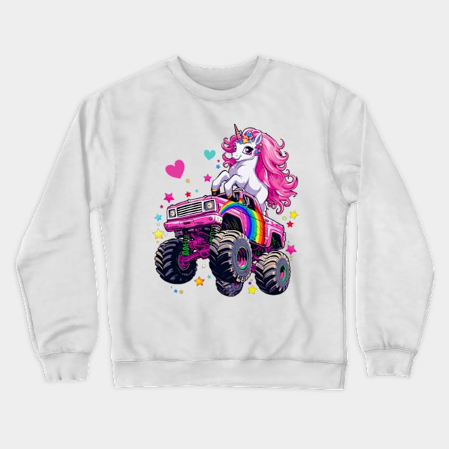 Monster Truck Unicorn Girl Birthday Party Monster Truck Crewneck Sweatshirt by artbyGreen